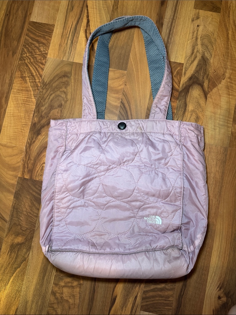 The North Face Light Pink Quilted Tote with Gray Straps